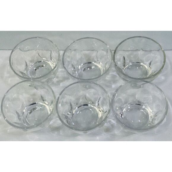Vintage France Thumbprint Clear Glass Petale Dessert Bowls Set Of 6 - Picture 6 of 8
